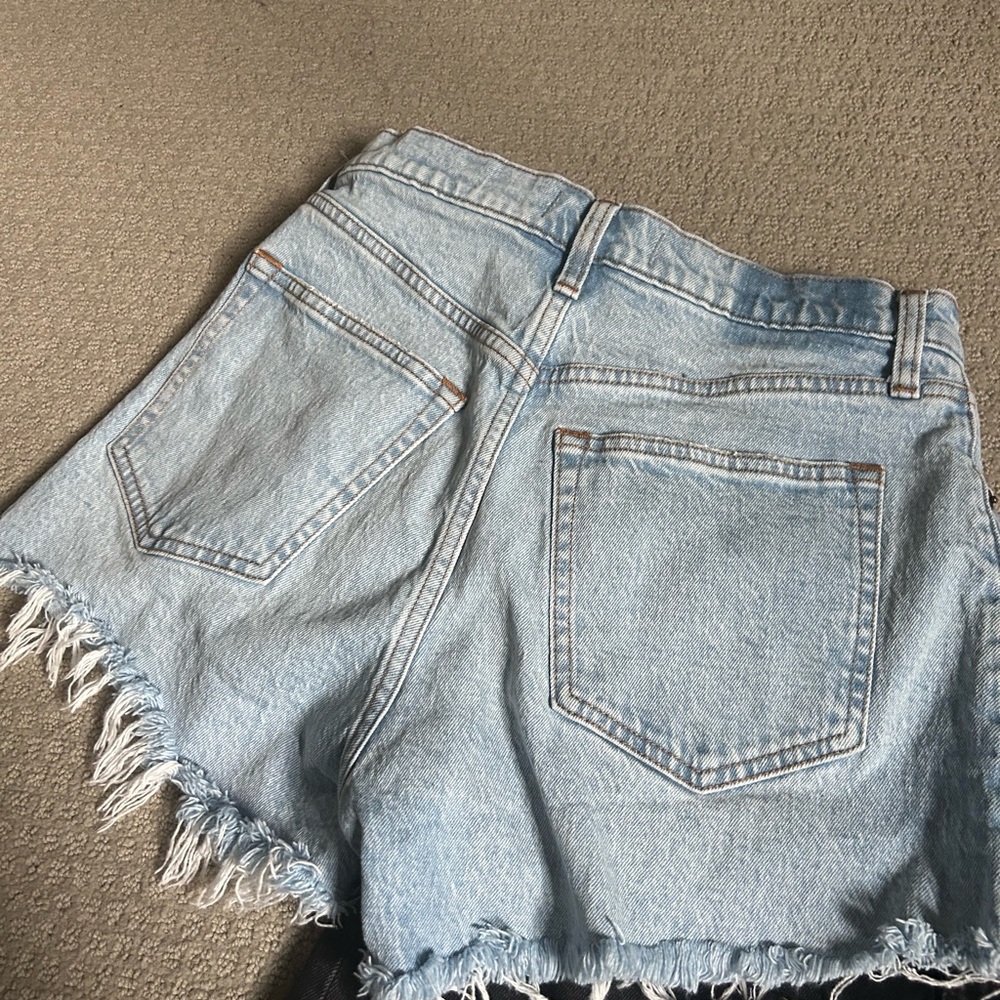 Light Blue Denim Frayed Hem Women's Shorts